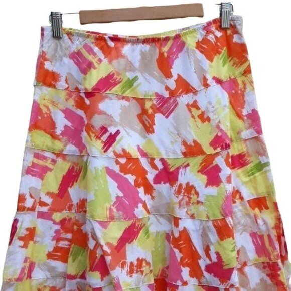 Y2K Skirt Prairie 100% Cotton Full Elastic Waist Abstract Neon Brush Stroke 12P - Picture 5 of 8